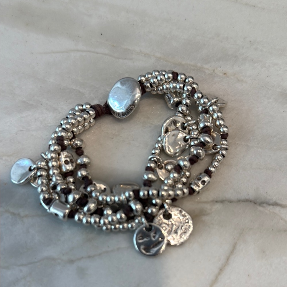 UNO de 50 Waterfallita Multi-strand Silver and Leather Bracelet